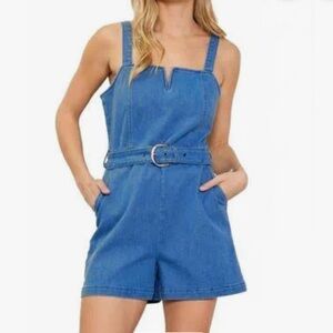 Skies Are Blue Curve Kelsea Denim Romper Size 1X NWT Nashville Broadway